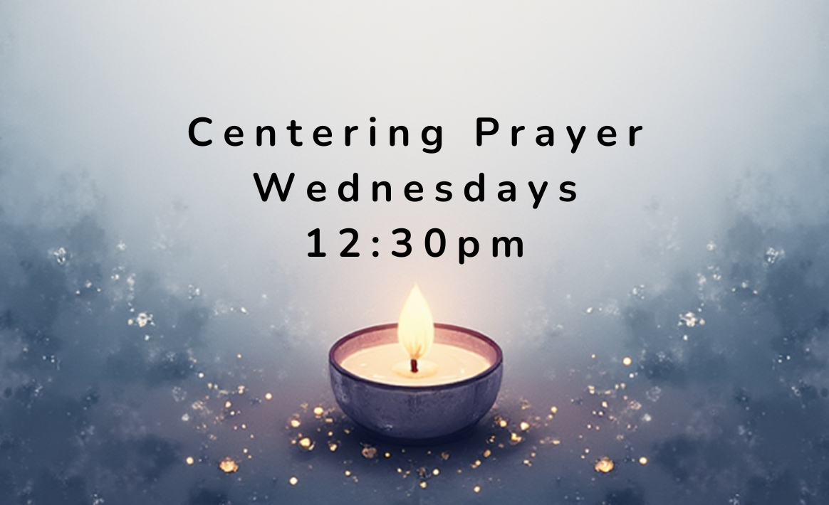 a burning candle with centering prayer meeting details